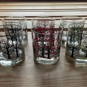 Vintage Houze Trees of the Season Whiskey glasses Set of 6